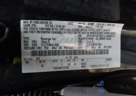 2012 Ford Focus Se z USA, uszkodzony, nr VIN 1FAHP3F22CL389872